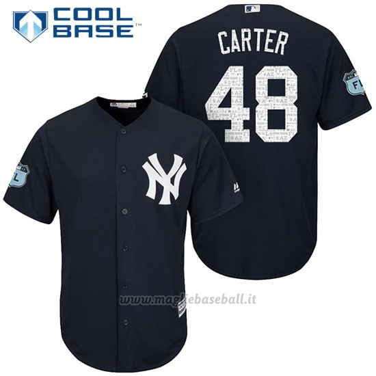 Maglia Baseball Uomo New York Yankees Chris Carter Blu 2017 Allenamento Primaverile Cool Base